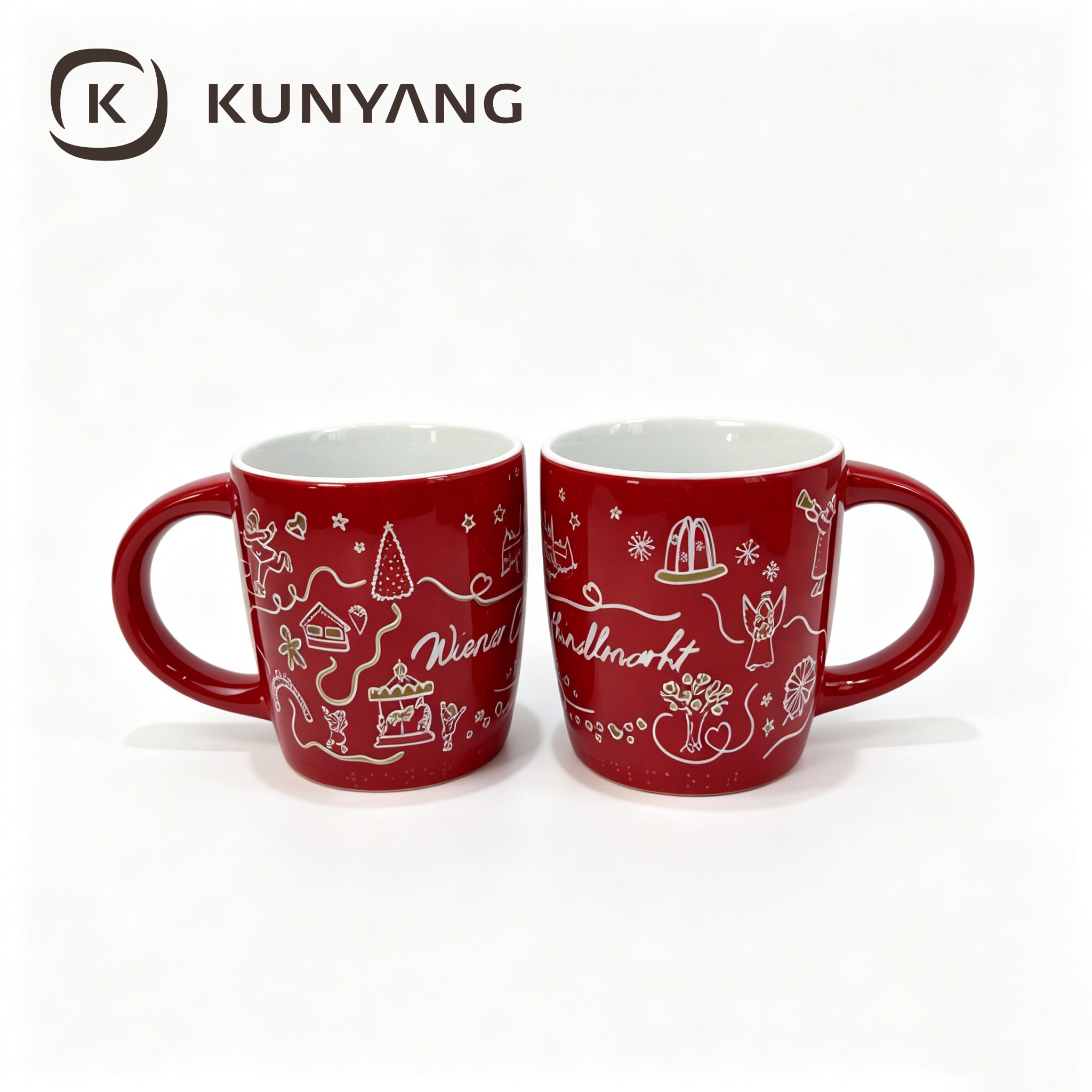 Festive Vienna Christmas Market Red Ceramic Mug - Authentic European Holiday Style Coffee Cup Souvenir