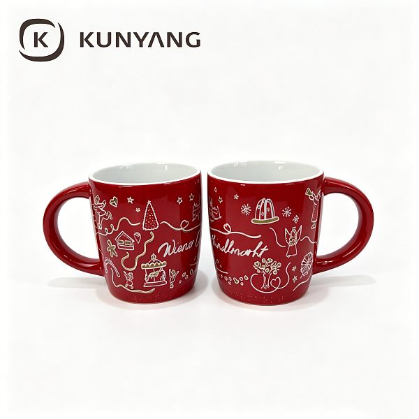 Festive Vienna Christmas Market Red Ceramic Mug - Authentic European Holiday Style Coffee Cup Souvenir