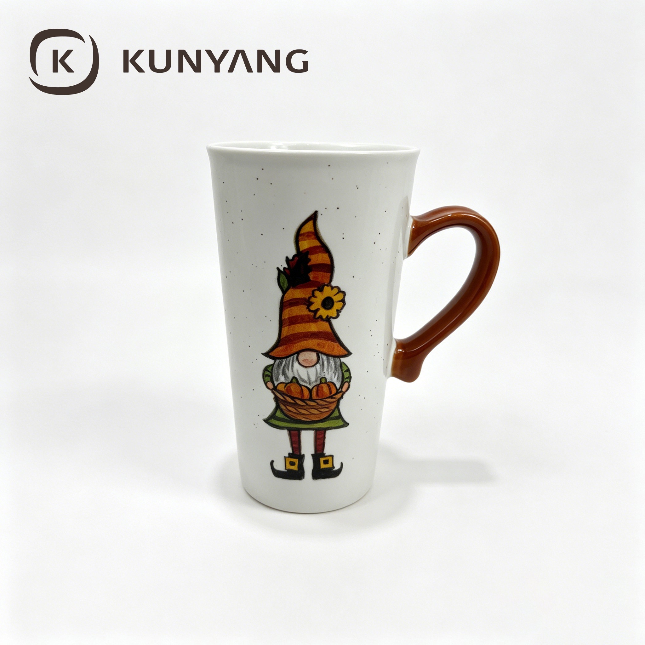 Custom Fall Gnome Ceramic Coffee Mug Speckled Stoneware Autumn Pumpkin Sunflower Latte Cup