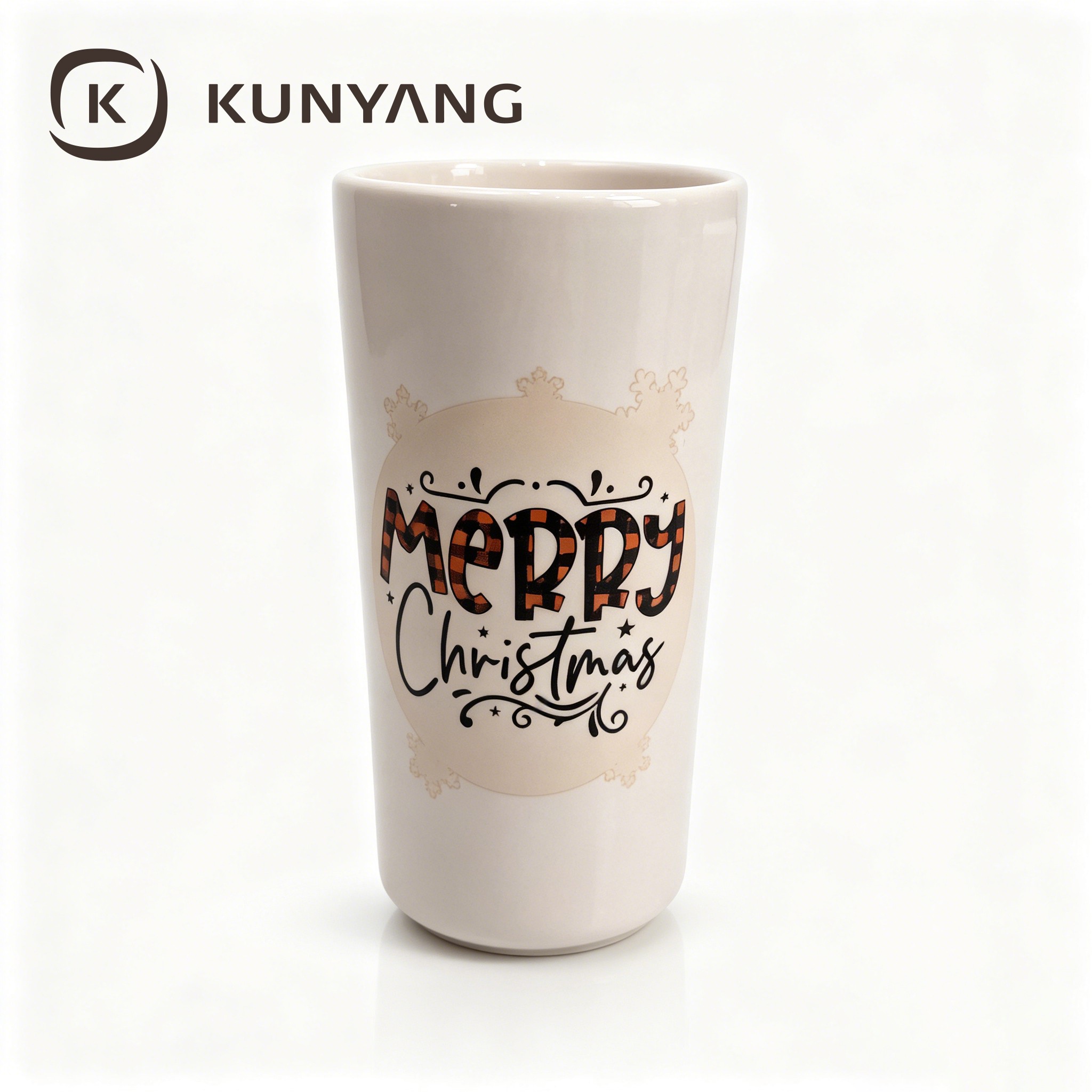 Custom Merry Christmas Ceramic Tumbler Buffalo Plaid Check Tall Coffee Mug Handleless