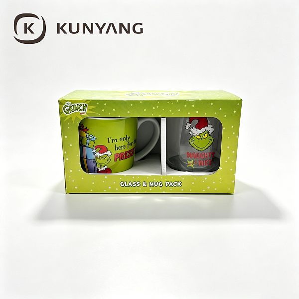 Custom The Grinch Christmas Gift Set Ceramic Coffee Mug and Glass Cup Pack for Holiday Presents