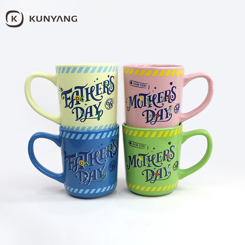 Father Mother Day Striped Rim Letter Ceramic Mug