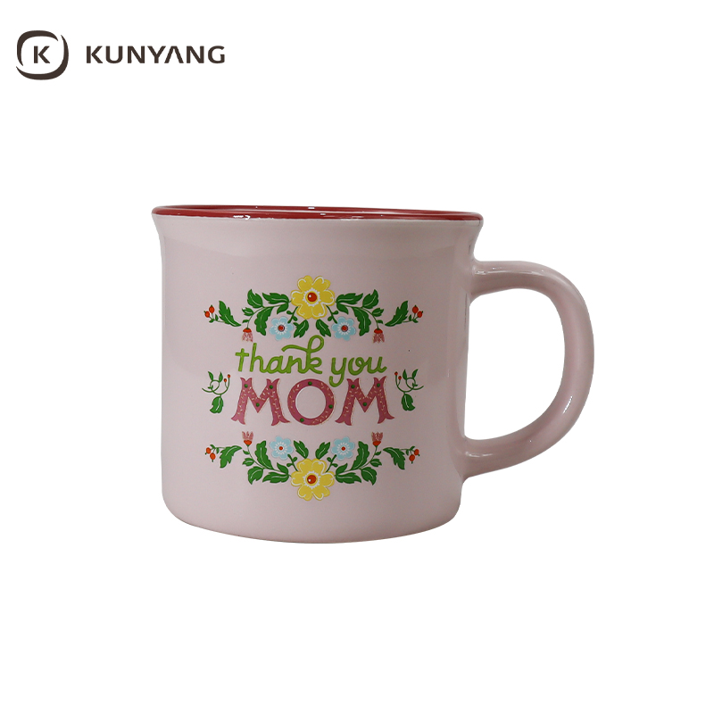 Mother's Day Red Rim MOM Floral Pink Ceramic Mug