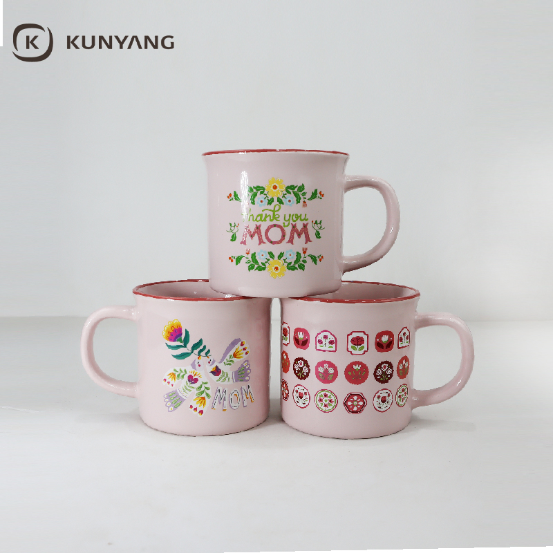 Mother's Day Red Rim MOM Floral Pink Ceramic Mug