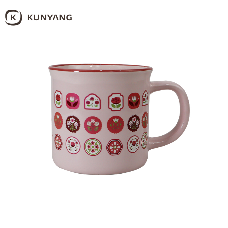 Mother's Day Red Rim MOM Floral Pink Ceramic Mug