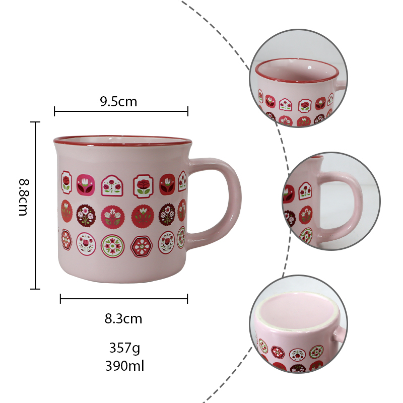 Mother's Day Red Rim MOM Floral Pink Ceramic Mug