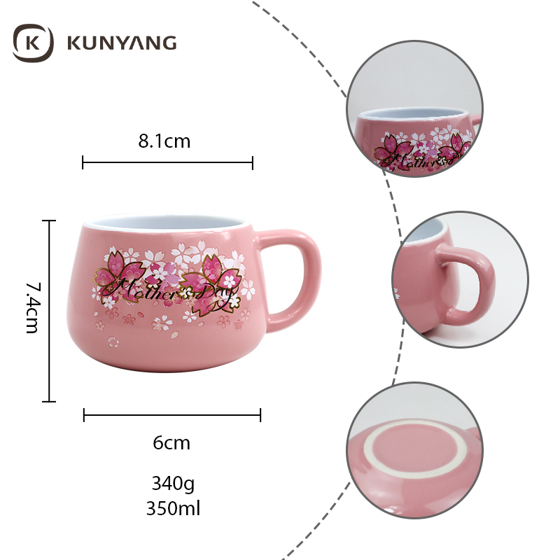 Mother's Day Pink Sakura Floral Round Ceramic Mug