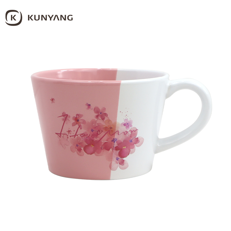Wholesale Two-Tone Split Color Mother Day Pattern Ceramic Cup