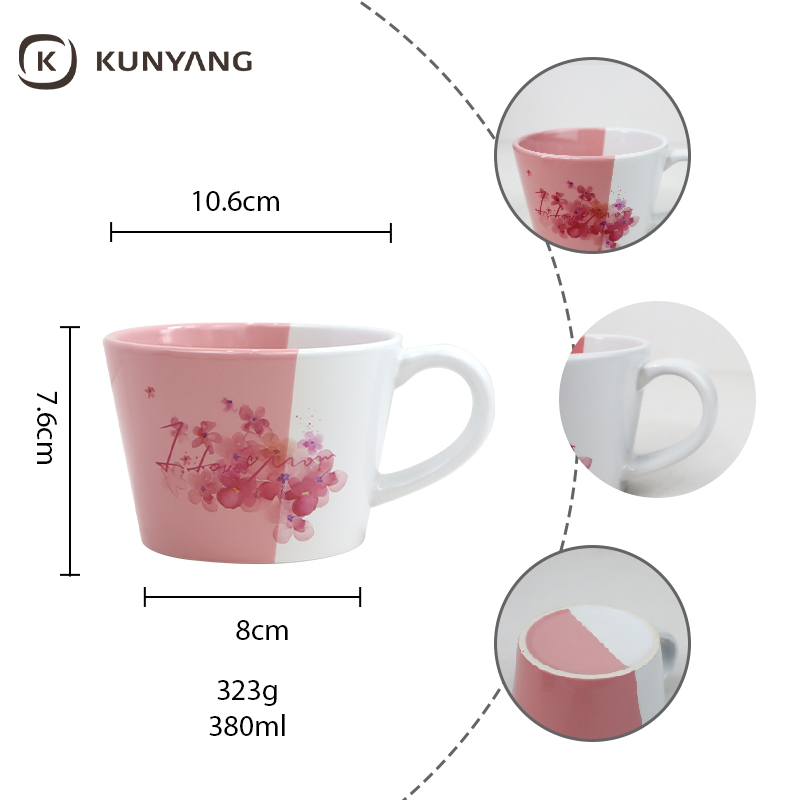Wholesale Two-Tone Split Color Mother Day Pattern Ceramic Cup