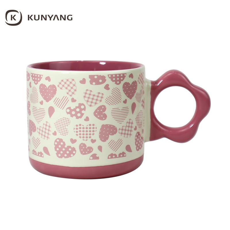 Red Pink Love Heart Print Coffee Cup for Couple Holiday Gift