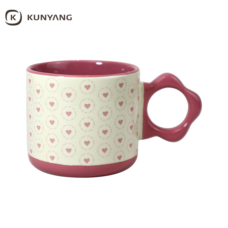 Red Pink Love Heart Print Coffee Cup for Couple Holiday Gift