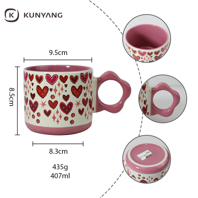 Red Pink Love Heart Print Coffee Cup for Couple Holiday Gift