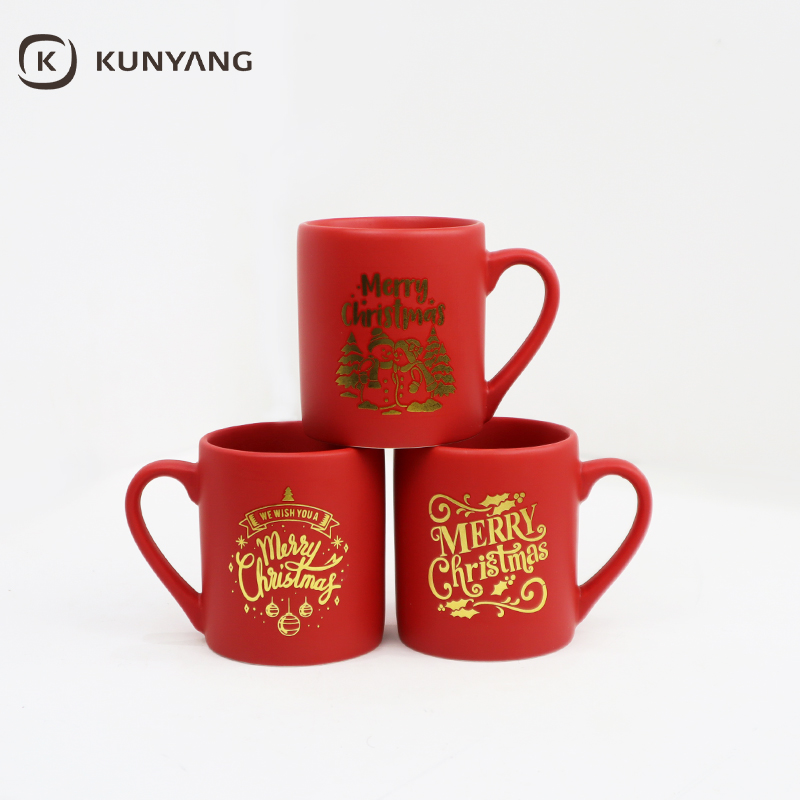 Merry Christmas Golden Print Matte Ceramic Drinking Cup