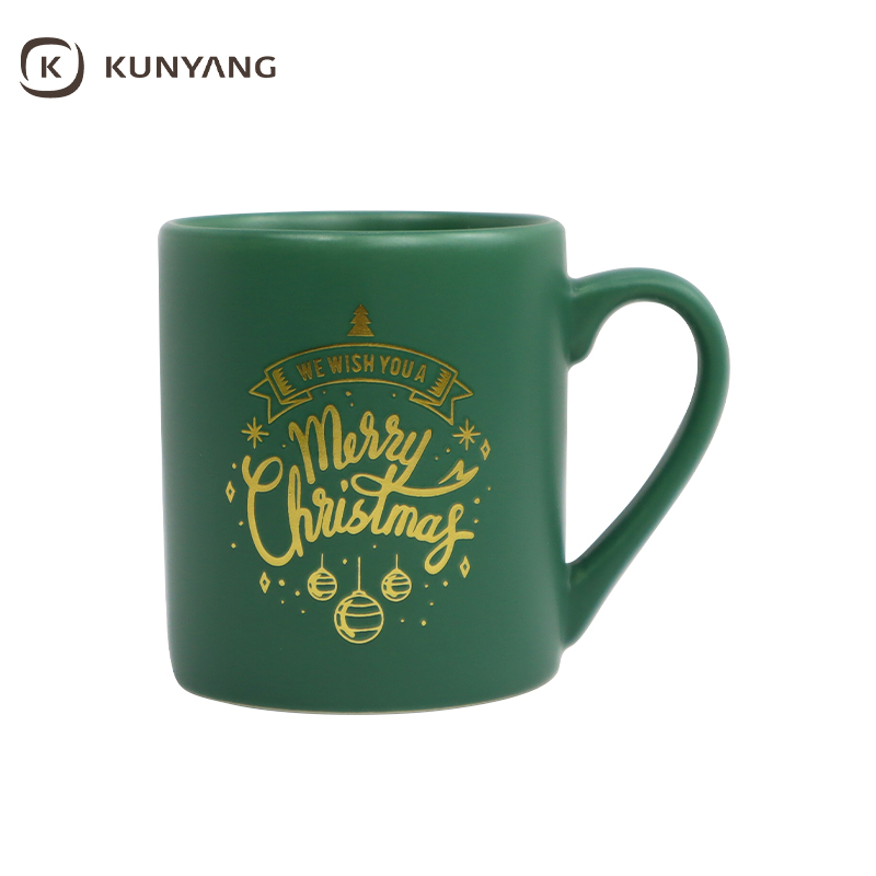 Merry Christmas Golden Print Matte Ceramic Drinking Cup
