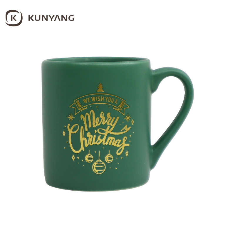 Merry Christmas Golden Print Matte Ceramic Drinking Cup
