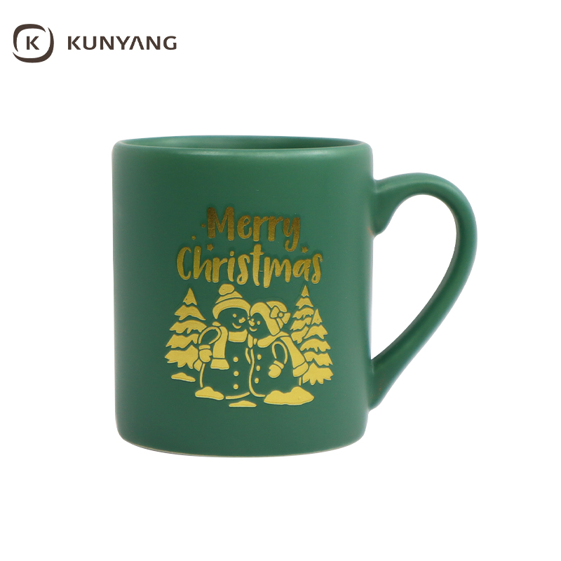 Merry Christmas Golden Print Matte Ceramic Drinking Cup