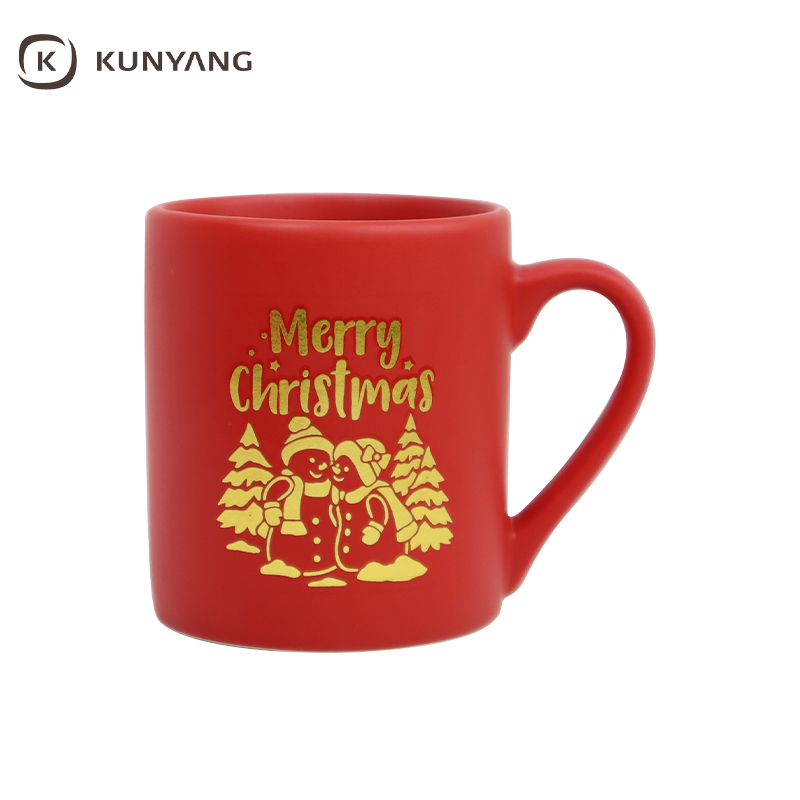 Merry Christmas Golden Print Matte Ceramic Drinking Cup