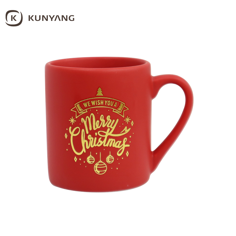 Merry Christmas Golden Print Matte Ceramic Drinking Cup