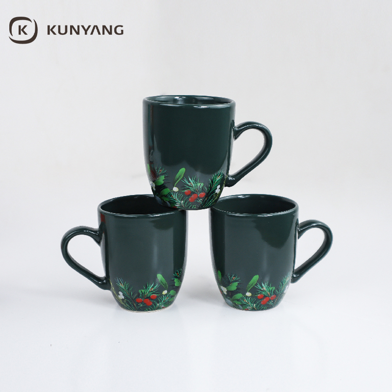 Custom Christmas Ceramic Mug with Holly Berry Pattern