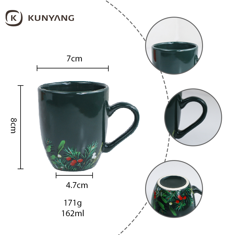 Custom Christmas Ceramic Mug with Holly Berry Pattern