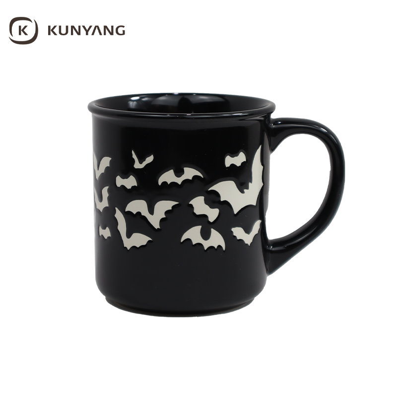 White Halloween Pattern Glossy Black Coffee Cup