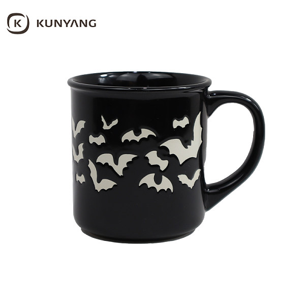 White Halloween Pattern Glossy Black Coffee Cup