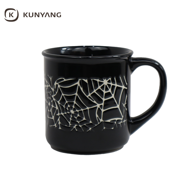 White Halloween Pattern Glossy Black Coffee Cup