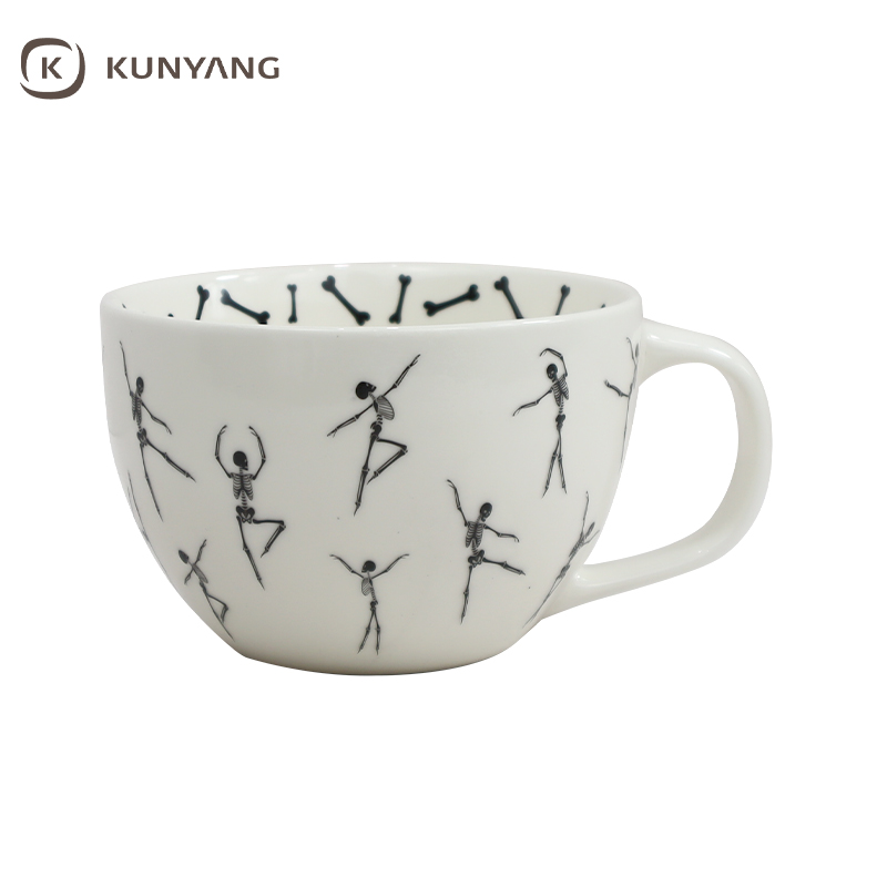 Halloween Dancing Skeleton White Large Ceramic Mug