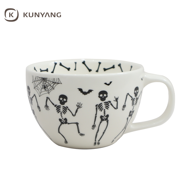 Halloween Dancing Skeleton White Large Ceramic Mug