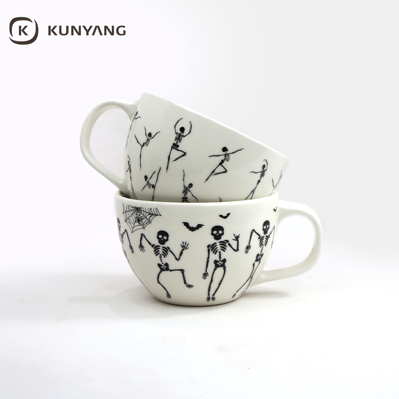 Halloween Dancing Skeleton White Large Ceramic Mug