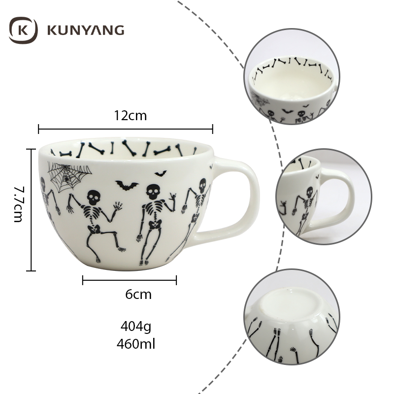 Halloween Dancing Skeleton White Large Ceramic Mug