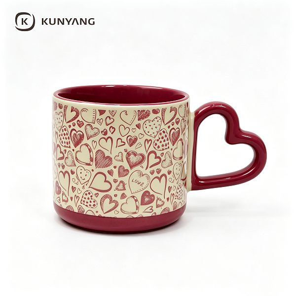 Red Heart Handle All Over Print Mug