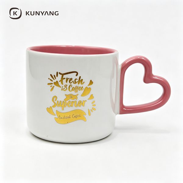 Pink Heart Handle Spooky Mug