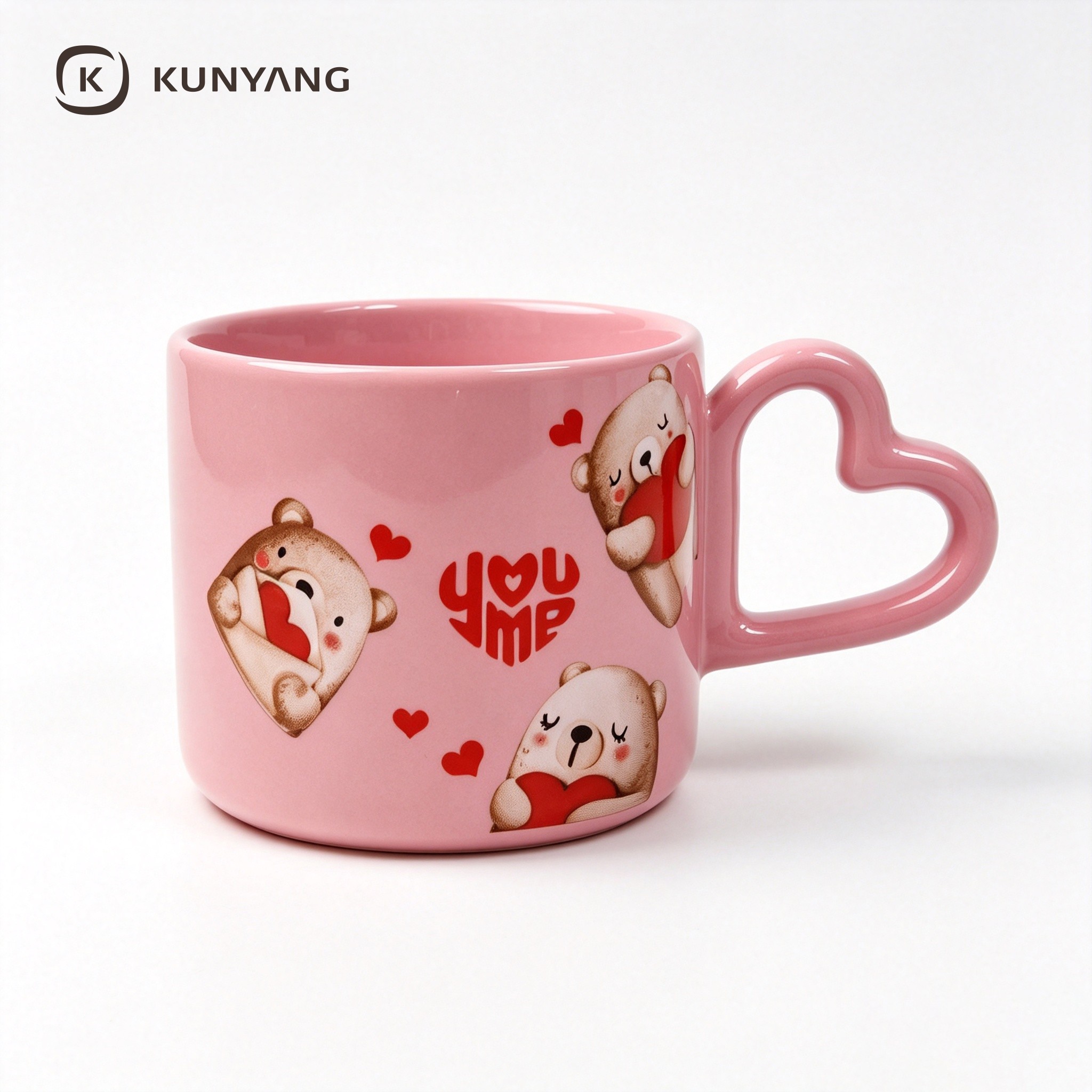 Cute Bear Heart Handle Pink Mug
