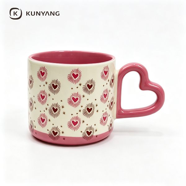 Heart Handle Love Print Coffee Mug