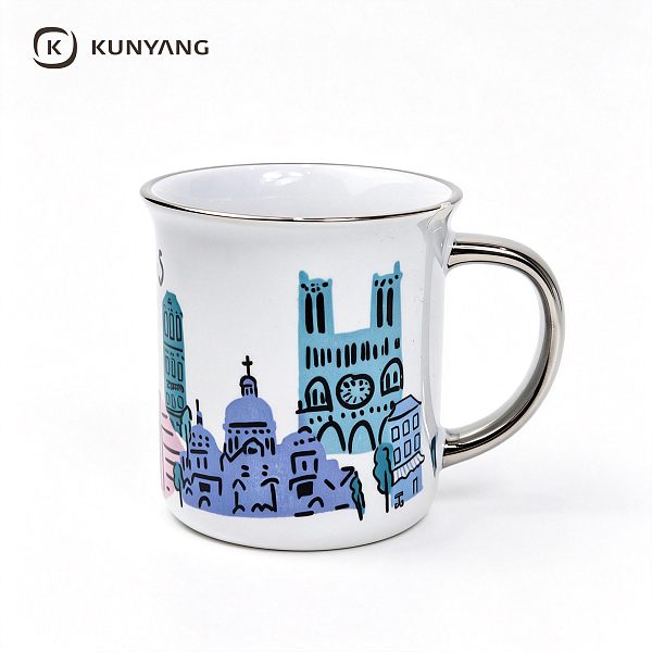 Paris City Sketch Silver Trim Coffee Mug