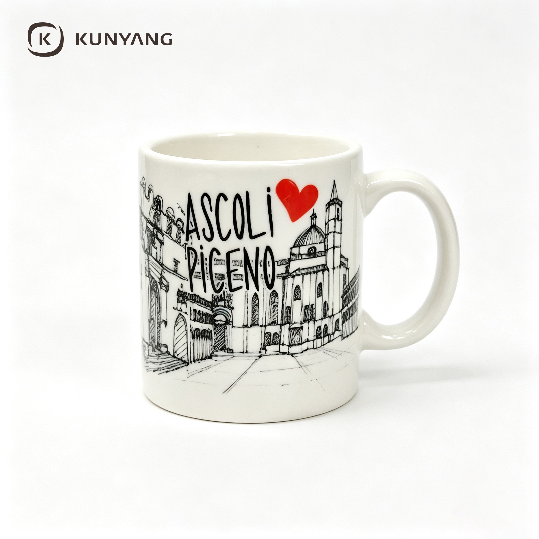 Ascoli Piceno City Sketch Heart Mug