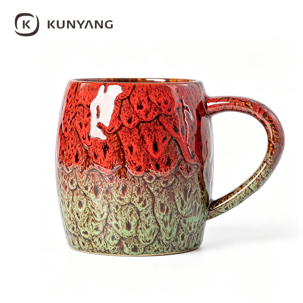 Mottled Red White Kiln Glaze Mug