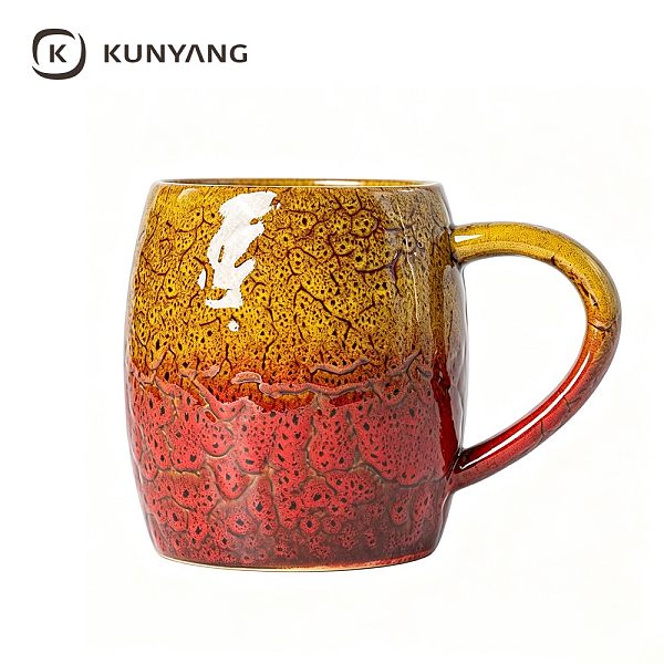Mottled Red Orange Kiln Glaze Mug