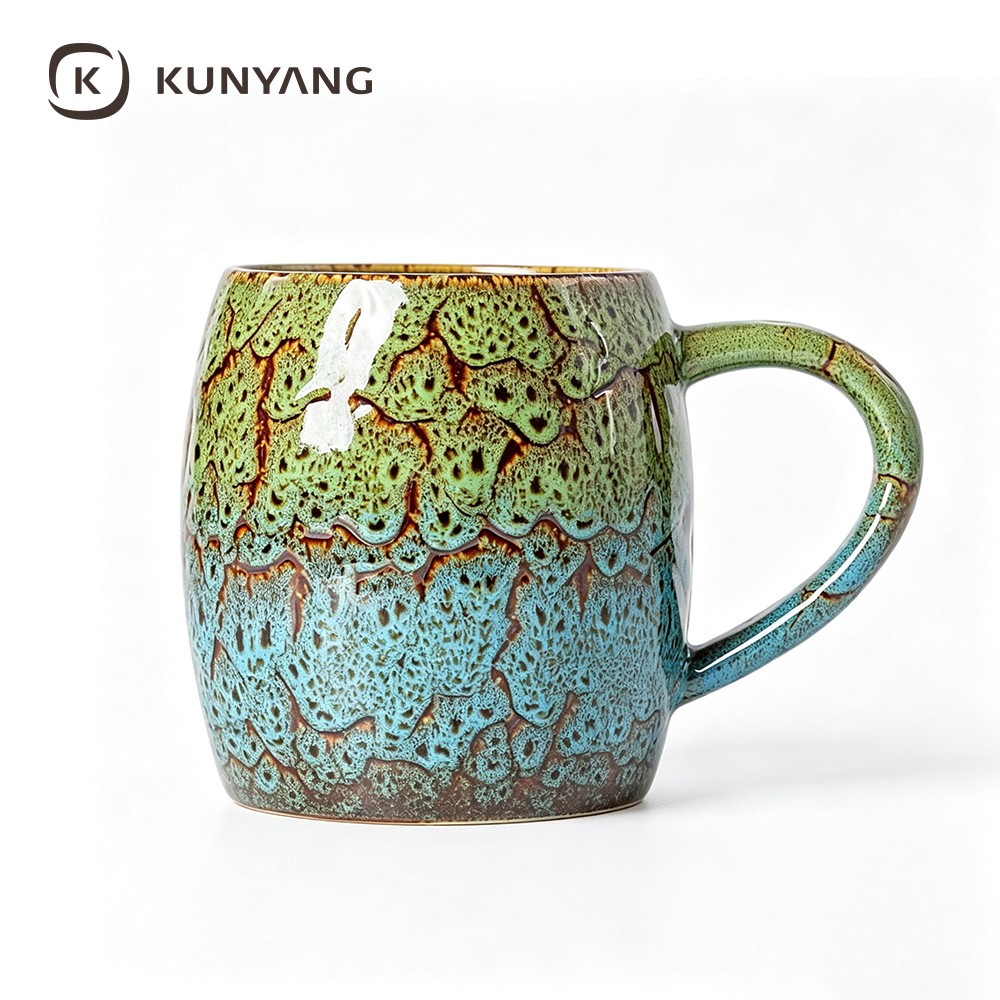 Mottled Green Blue Kiln Glaze Mug