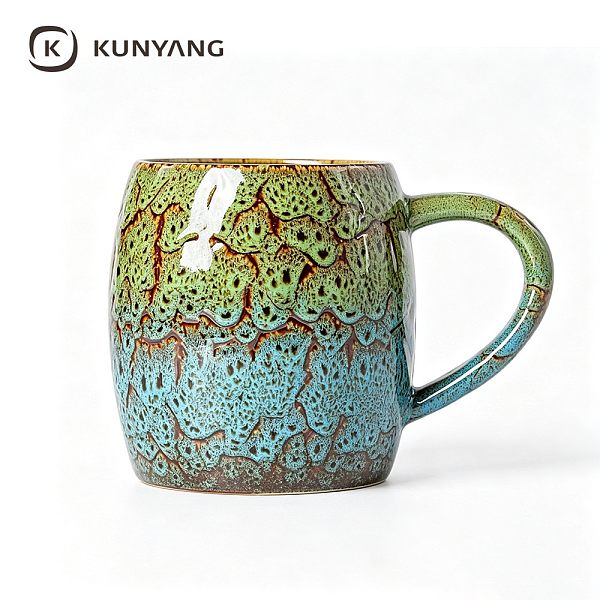 Mottled Green Blue Kiln Glaze Mug