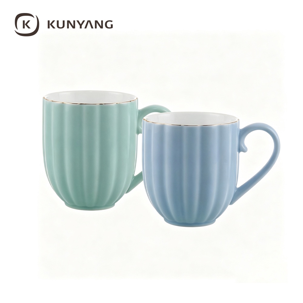 Mint Blue Striped Gold Rim Coffee Cups