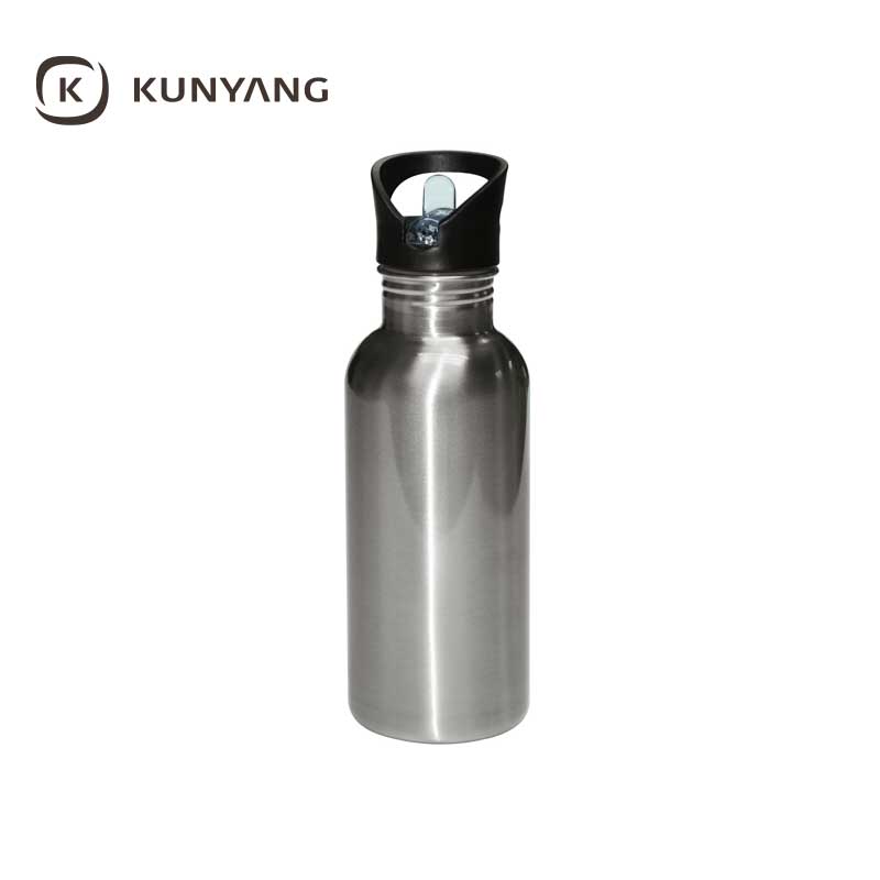 600ml Steel Water Bottle With Straw Lid Silver