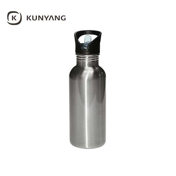 600ml Steel Water Bottle With Straw Lid Silver