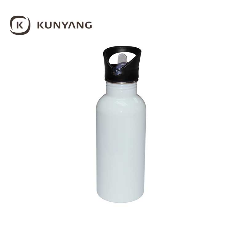 600ml Steel Water Bottle With Straw Lid White