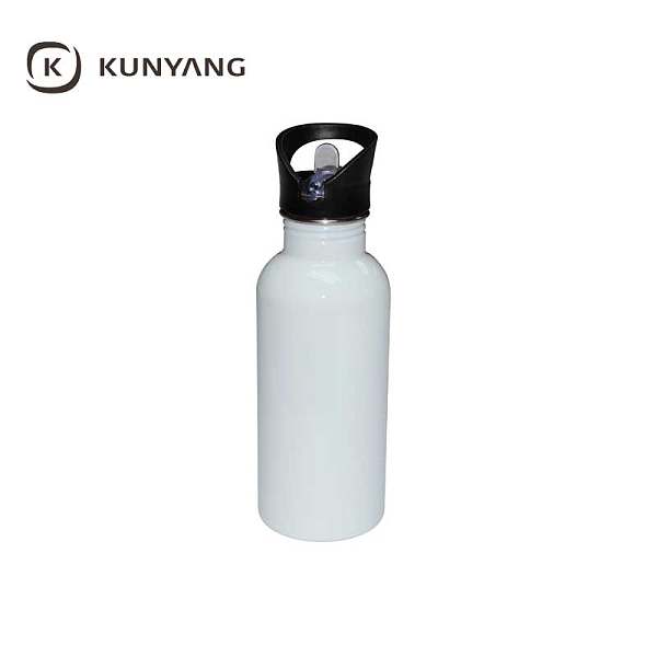 600ml Steel Water Bottle With Straw Lid White