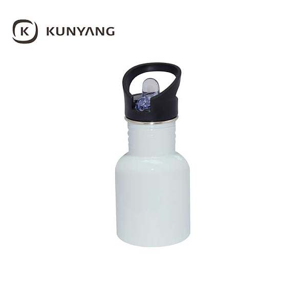 400ml Steel Water Bottle With Straw Lid White