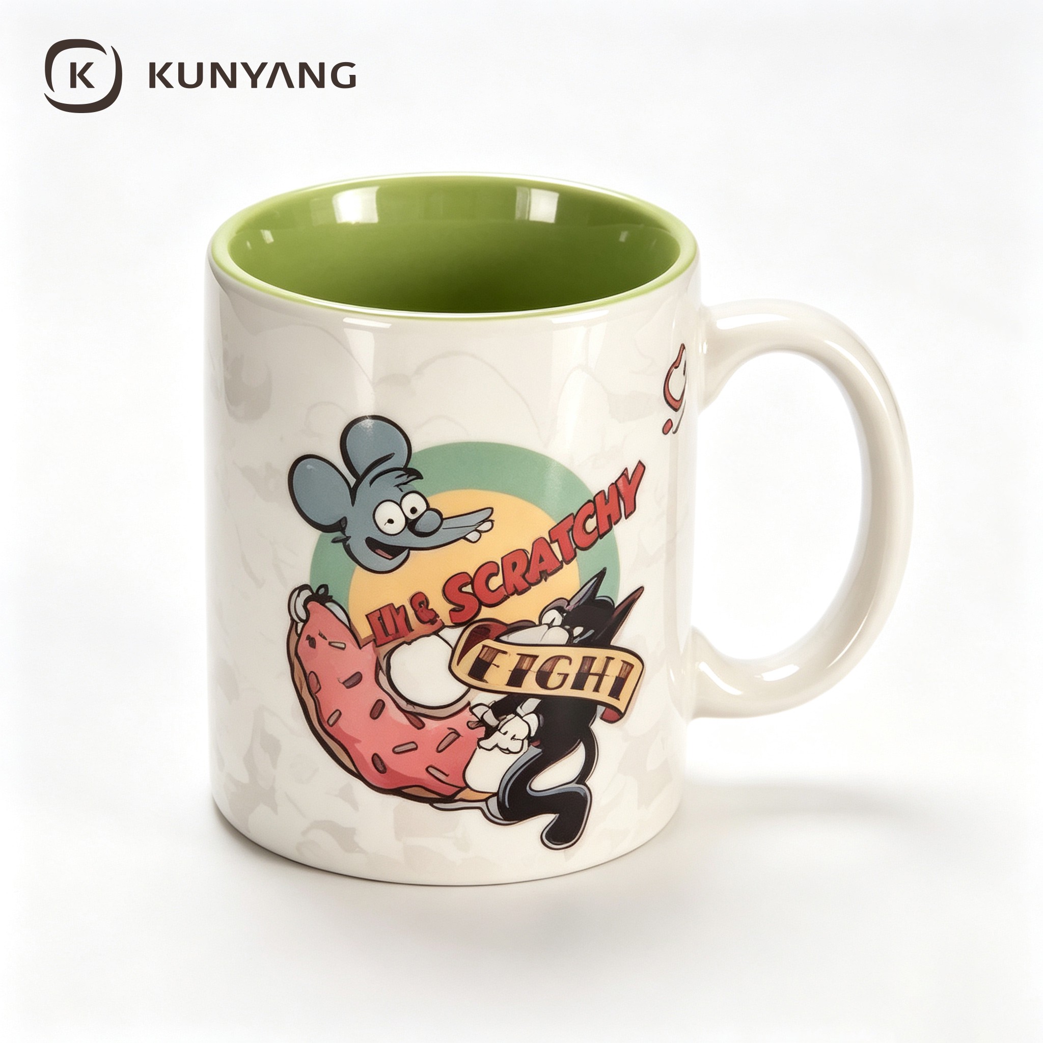 Vintage Cartoon Cat Green Inner Two Tone Mug