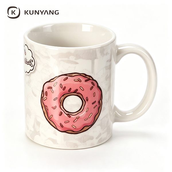 Pink Sprinkled Donut Cartoon Ceramic Coffee Mug