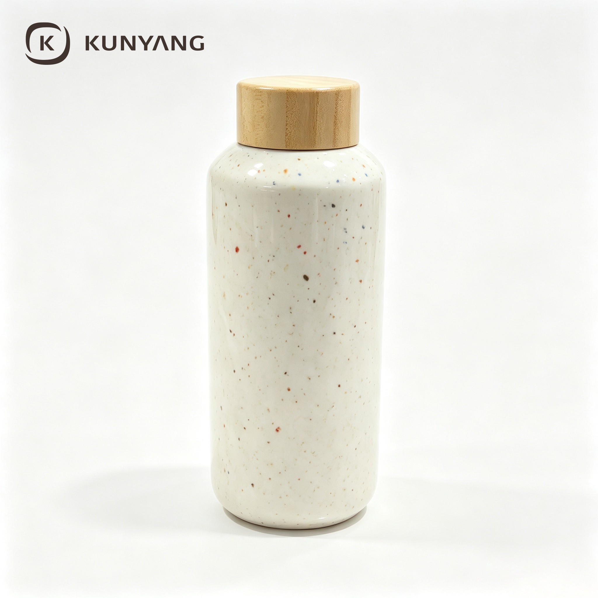 White Speckled Ceramic Water Bottle with Bamboo Lid